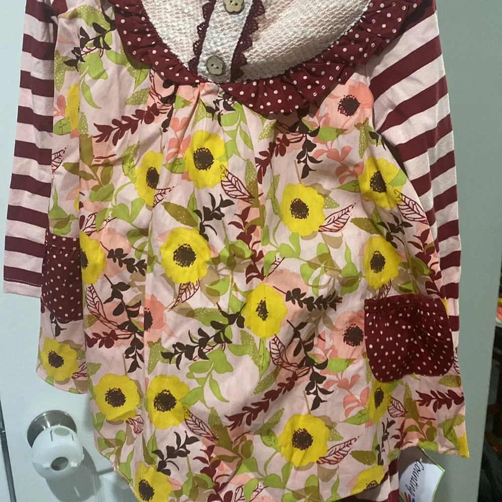Counting Daisies Set Toddler 5 Peter Pant Neck Floral Print Top Striped Pants